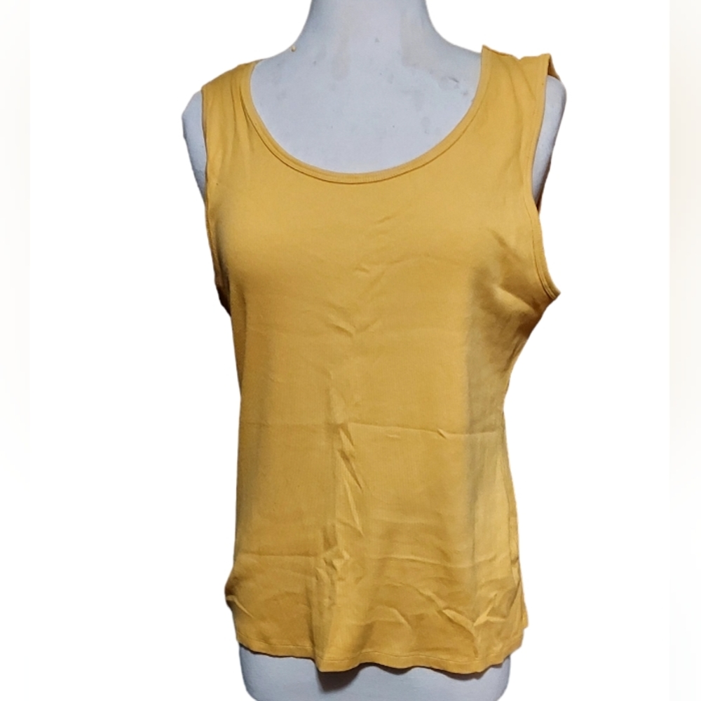 Cato L Tank Top Shirt Yellow Gold Sleeveless Ribbed Knit Aummer Spring Casual...